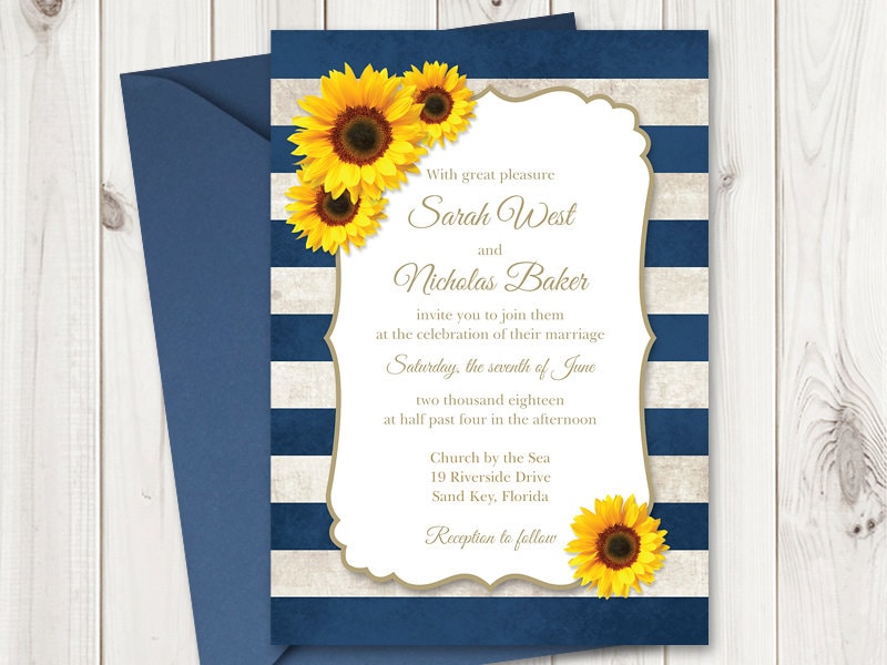 sunflower wedding invitation printable template with navy blue sunflower wedding invitations templates