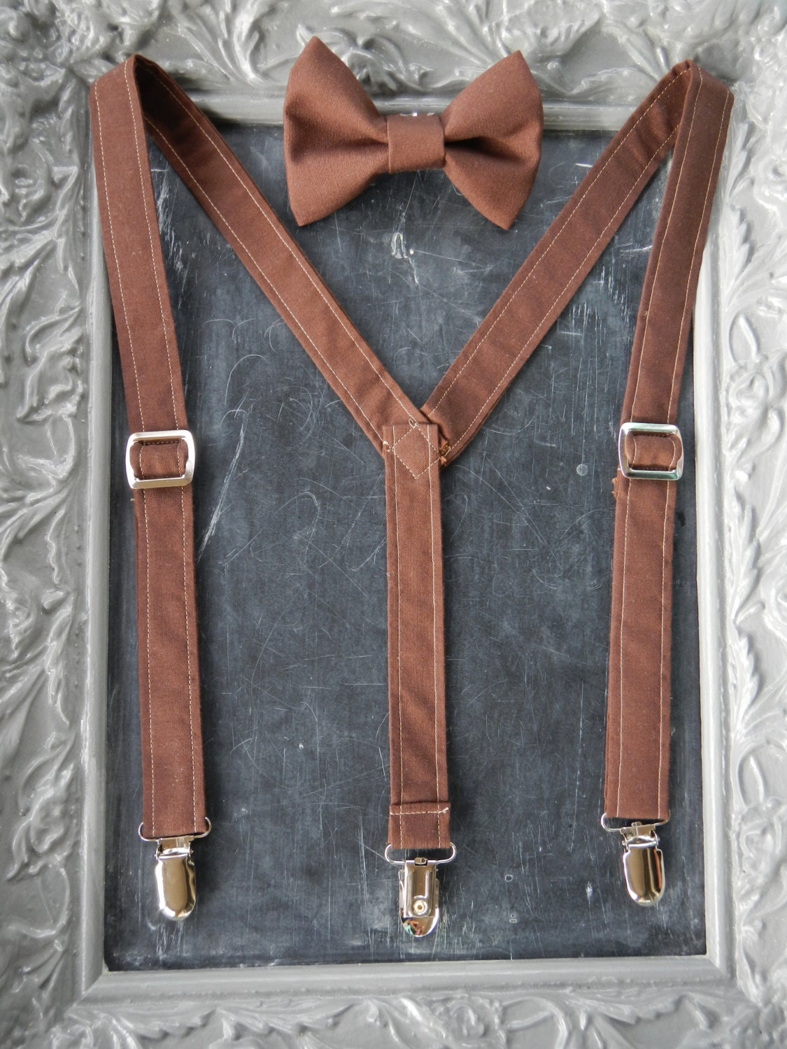 Boys Suspenders Bow Tie set Brown