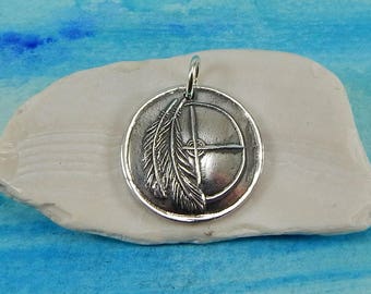 Medicine Wheel Pendant, Inspirational Jewelry, Personalize, Balance Symbol, Native American Necklace, Large Fine Silver Pendant