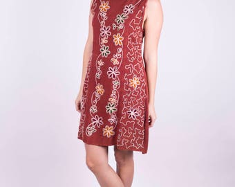 Hippie Dress Sacred Threads Dress Floral Dress Sleeveless Dress Boho Dress Bohemian Dress Embroidered Dress Adobe Dress Size: M