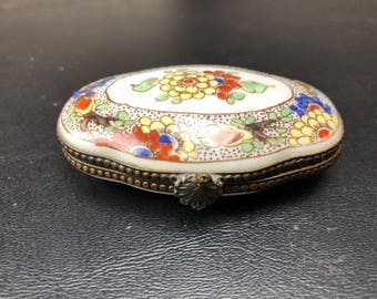 Vintage Hand Painted Floral Trinket Box Unsigned Trumpet on Bottom