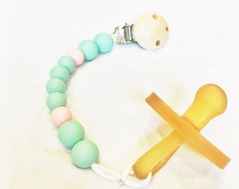 Silicone teething pacifier clip