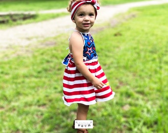 Red, White and Blue,4th if July Dress, Fourth of July,American Flag Dress,Sizes 6 Months to 10 in Children's Girls Baby dress, Summer Dress