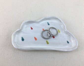 Hand Painted, Cloud-shaped Ceramic Ring Dish / Catch All Plate / Trinket Plate / Tea Bag Dish / Spoon Rest - READY TO SHIP