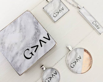 God Is Greater Collection - shelf sitter, necklace, jewelry, marble design