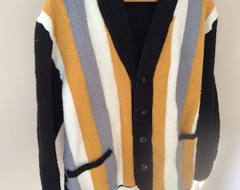 Striped black & yellow grandpa cardigan sweater with buttons