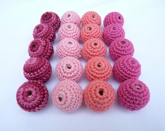 Pink Crochet beads 20 PC/ Crochet wooden beads/ Teething beads/ jewelry supplies/ nursing necklace/ Mix pink beads/