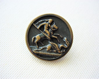 Neat Antique/Vintage Pictorial Metal Button-Dragon Slayer