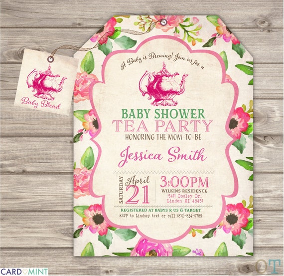 Tea Party Baby Shower Invitations Printable 2