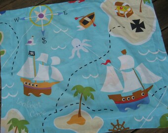 Pirate Pillow Sham - Upcycle Fabric - Cotton Blend Fits Standard Pillow - American Made in USA