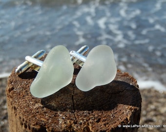 Organic clear Sea Glass cufflinks for him or her with Genuine Natural Amalfi Sea Glass / nr70