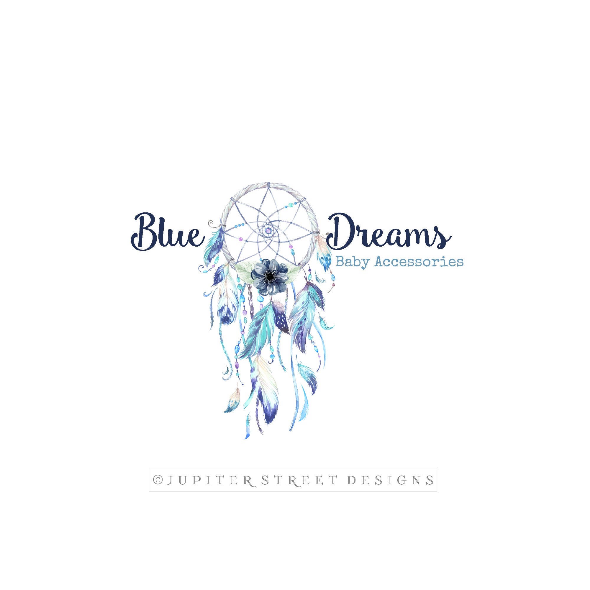 Dream Catcher Logo Blue Logo Flower Logo Boho Logo Etsy