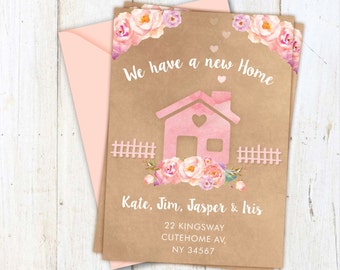 New home postcards, change of Address Postcards, New Home Announcement, New home cards, moving house card, new address, bunting card