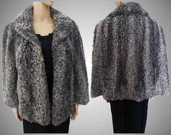 Vintage Fur Stole | 1950s Curly Mongolian Lamb Stole | Silver Gray Curly Lamb | Paris Furs | 50s Curly Mongolian Lamb Stole | Curly Lamb