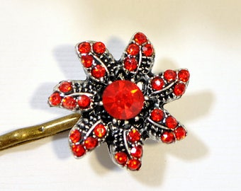 Flower Bobby Pin Red Bobby Pins Flower Bobbies Red Hair Pins Hair Accessories Date Night