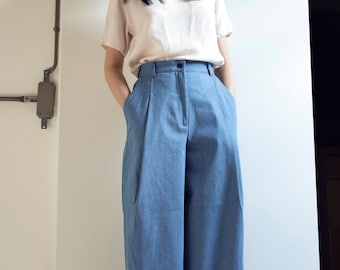Raw hem denim balloon pants-light