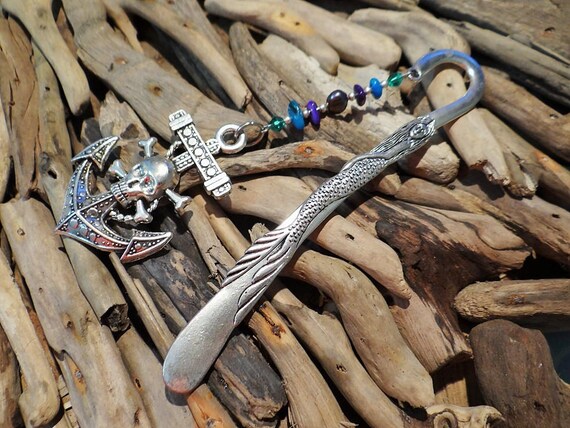 Mermaid Siren Bookmark Anchor Anchors Nautical Pirate Jolly Roger Rodger Skull Book Mark Worm Reading Read Shell Seashell Bookworm