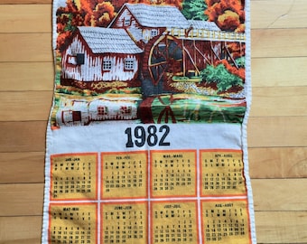 Vintage 1980s Linen Kitchen 1982 Calendar Dish Tea Towel!