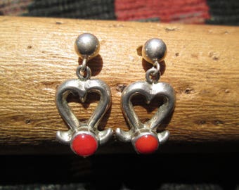 Coral and Sterling Cast Post Dangle Earrings