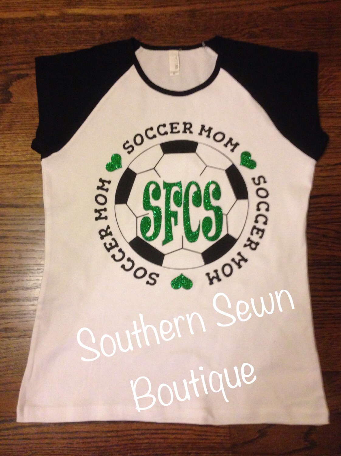 Ladies Monogrammed Soccer Mom Raglan Style Cap Sleeve Shirt