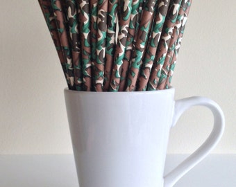 CLEARANCE Camouflage Paper Straws Camo Party Supplies Party Decor Bar Cart Cake Pop Sticks Mason Jar Straws Military Patriotic Graduation