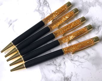 Black & Gold Floating Glitter Filled Sparkle Foil Pen