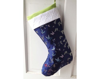 Blue Butterfly Brocade Christmas Stocking - Elegant Heirloom Holiday Decor Ready to Ship