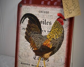 Rooster country wooden hanging wall decor - French country rustic wooden sign - Rustic kitchen rooster - Primitive rooster sign