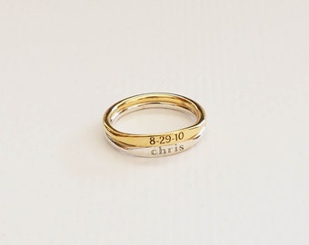 Skinny Name Ring in Sterling Silver • Personalized Stackable Rings • Custom Coordinates Ring • Bridesmaid Gift • Wedding Gift • RM21F41