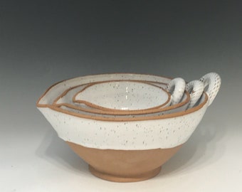Gloss White Nested Bowl Set - Wheel Thrown Pottery Bowl Set - Mixing Bowl Set - Serving Bowl Set - Stoneware Pottery Bowl Set
