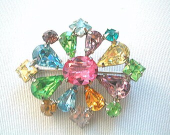 Pastel Rhinestone Brooch Prong Set Multicolor