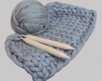 DIY Knit Kit for Giant Chunky Knit Blanket. Chunky DIY Knit Throw. Giant Knitting Needles & Merino Wool. Merino wool sale. Knit blanket