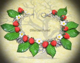 Strawberry Fields Bracelet - Handmade Pagan, Wiccan Jewellery Celebrating Summer, Lughnasadh, Mabon, and the First Harvest