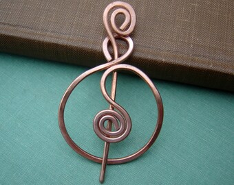 Spiraling Full Circle Copper Shawl Pin, Scarf Pin, Sweater Brooch, Fastener, Knitting Crochet Accessories, Wrap Closure, Mother's Day Gift