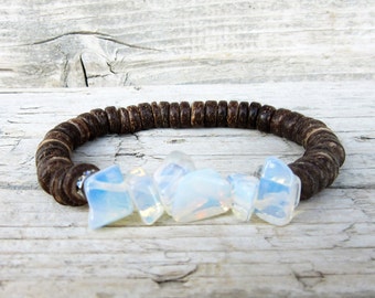 Coconut Moonstone Bracelet, Stacking Bracelet, Energy Bracelet, Meditation Bracelet, Boho Jewelry, Christmas Gift for Her