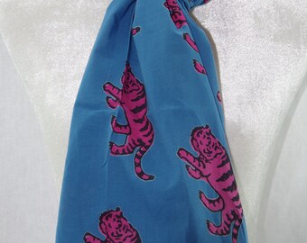 Pink Tiger on Blue Scarf