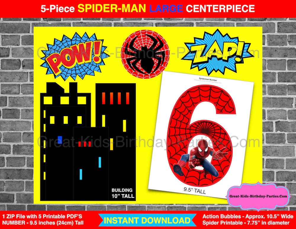 spiderman printable number 6 centerpiece instant download