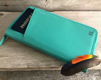 Travel wallet, Personalized passport wallet, zipper leather passport wallet, travel wallet, RFID passport cover for her 7505