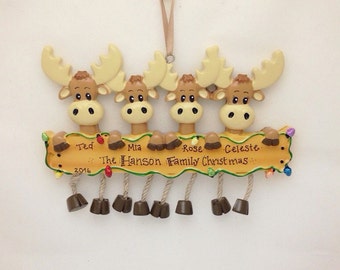 4 Moose Family Personalized Christmas Ornament / Moose family ornament / big family Christmas ornament