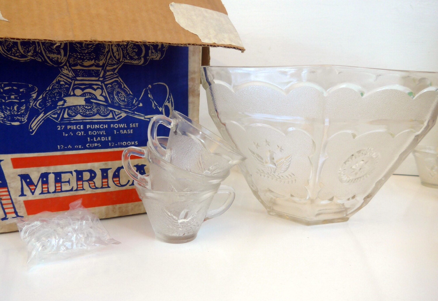 federal glass punch bowl set
