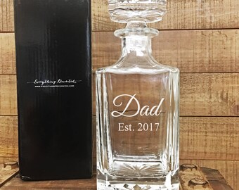 New Dad Gift, Custom Engraved Glass Decanter, Personalized Daddy Gift, Custom Dad Gift, Dad Est 2017, First Fathers Day Gift