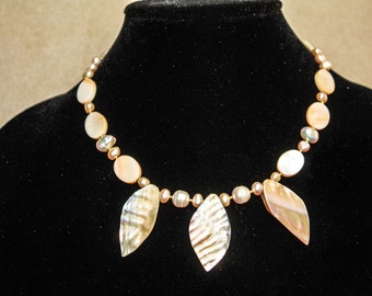 Mermaid's Garden - Mother of Pearl and Creamy Genuine Pearl Necklace.