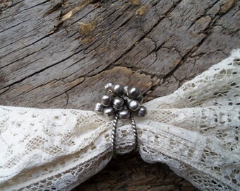 Vintage Wire Wrapped Silver Tone Adjustable Cluster Bead Ring
