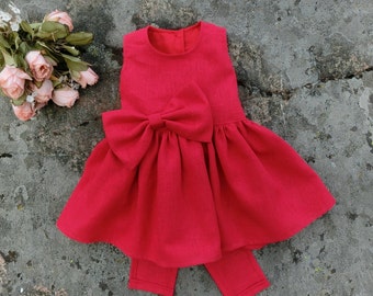Red baby dress, Baby girl dress. Baby girl dress special occasion dress, Baby dress for wedding. Baby linen outfit, infant red linen dress