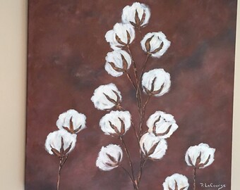 Cotton on rust background - Orinignal Acrylic painting Rust White Blue