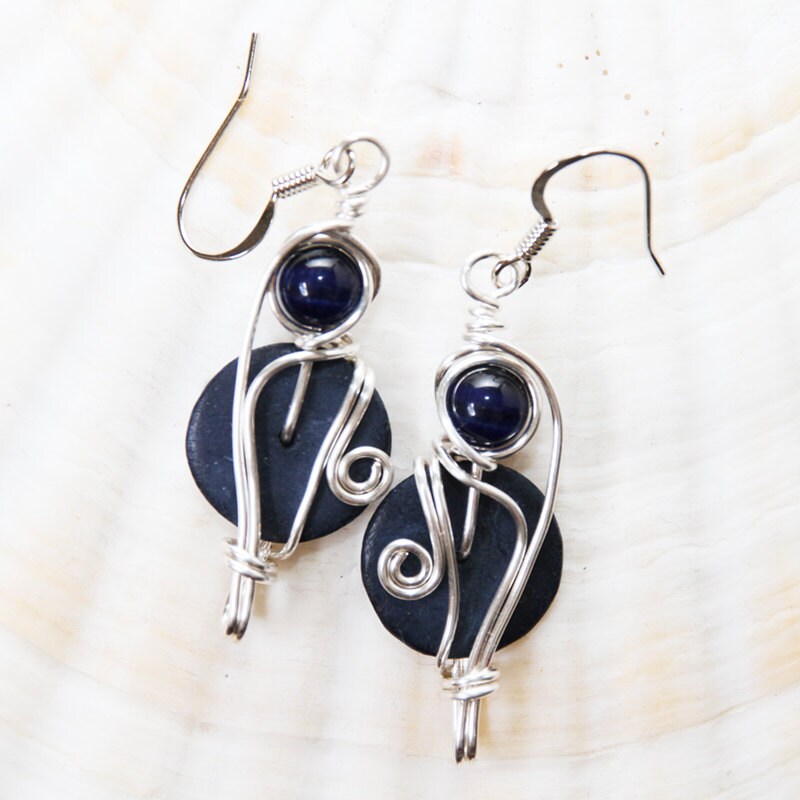 Navy Dangle Earrings Navy Blue Earrings Dark Blue Earrings