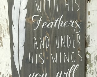 Christian Sign - Christian Wood Sign - Feather Sign - Wooden Feather Sign - Feather Home Decor - Christian Home Decor - Psalm Wall Hanging