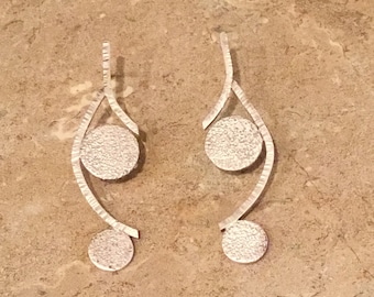 Handmade Sterling Silver Textured Curved Vine Earrings