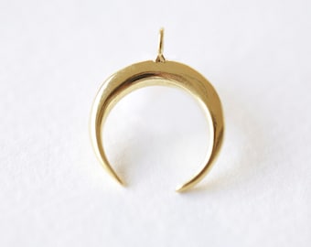 Vermeil Gold Crescent Moon Horn Pendant - C shape wish moon charm, half moon, eclipse, tusk, astrology, 18k gold plated over 925 silver