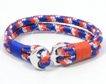 paracord anchor bracelet, patriotic bracelet, 4th of July jewelry, american flag bracelet, USA bracelet, red white blue nautical bracelet
